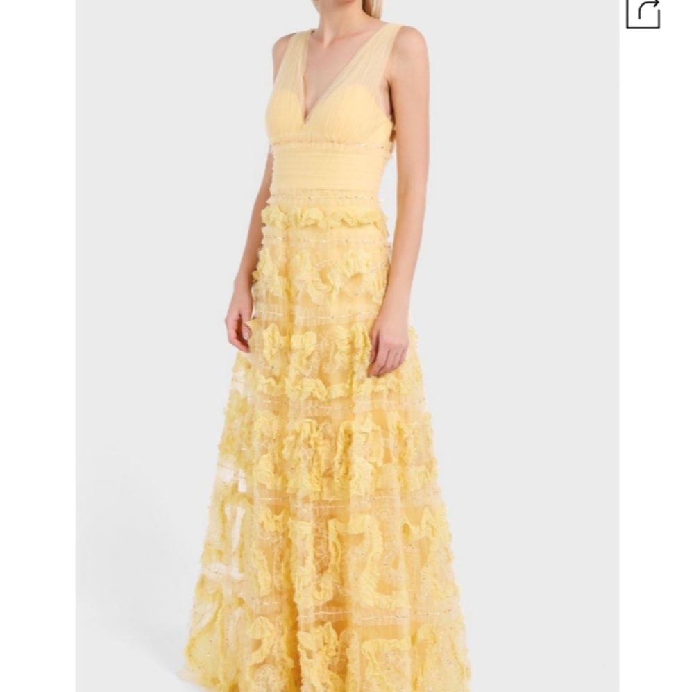 NWT Marchesa notte lemon yellow tulle gown